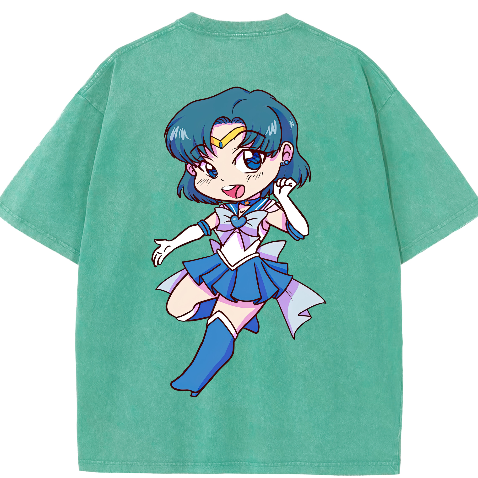 （画像用） 美少女戦士セーラームーン 水野 亜美 みずの あみ Sailor Moon Mizuno Ami 綿100% ヴィンテージ風 半袖Tシャツ（背面プリント）